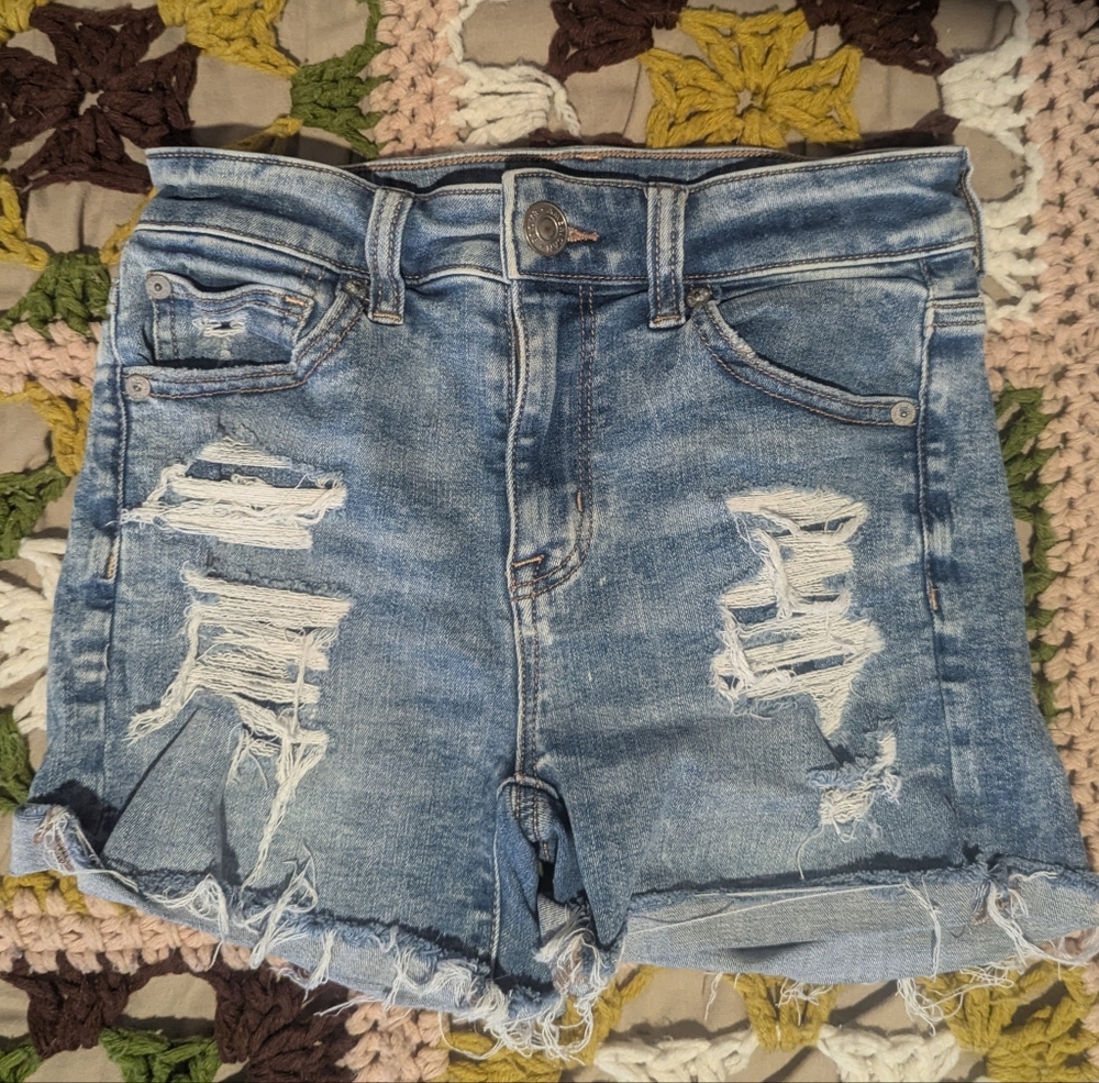 American Eagle Next Level Stretch Denim Shorts Size 0 Distressed Casual Classic